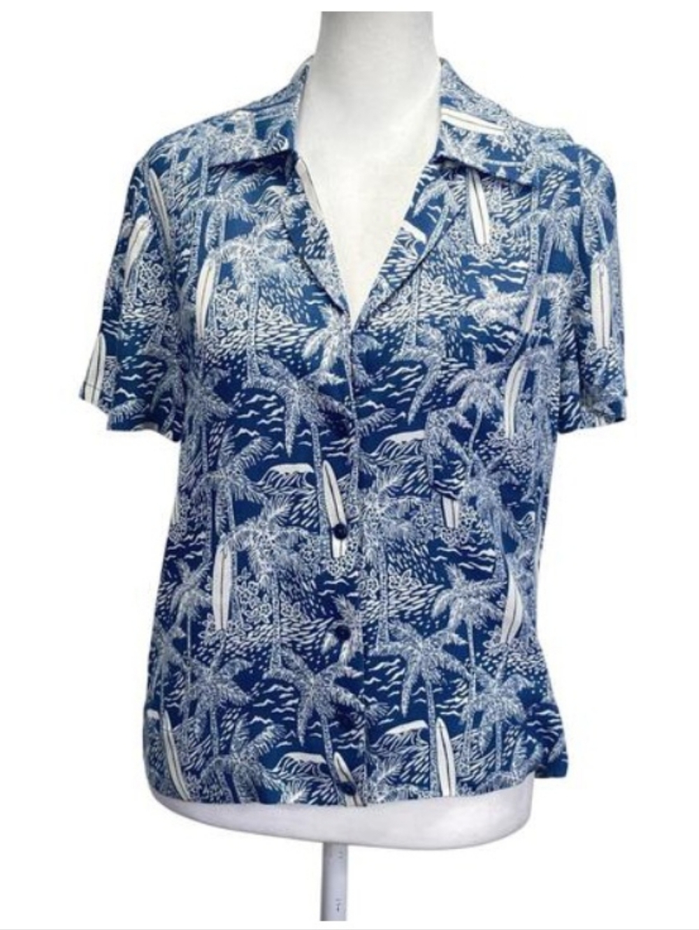 Reformation Cuba Button Down Shirt Short Sleeve Tropical Print Blue Size S